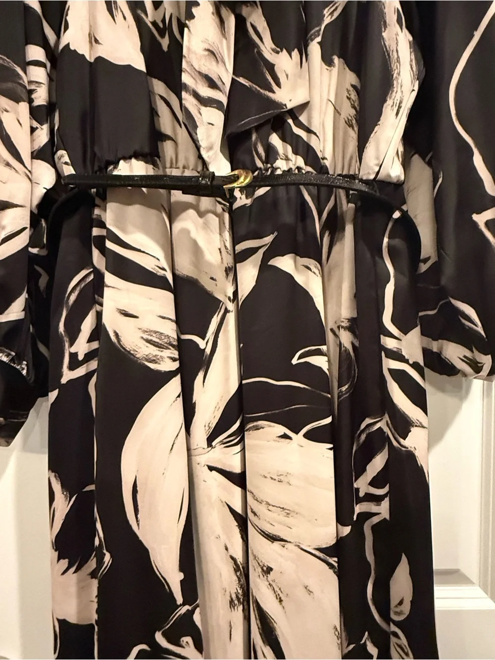 Donna Karan Black and Cream Floral Midi Dress SIZE 14 - Picture 7 of 8